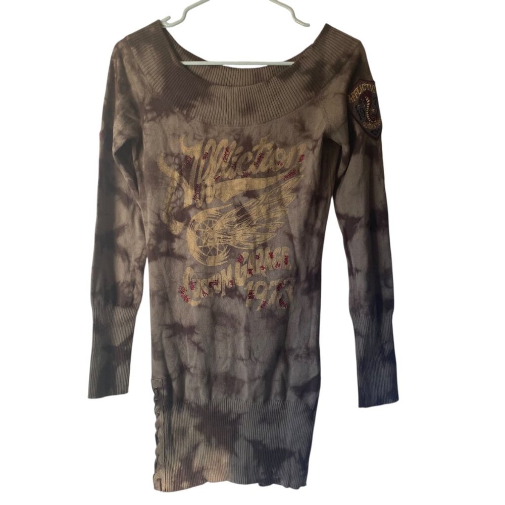 Affliction Astoria Sweater 1973 Women Tie-Dye Long Sleeve‎ Lace-Up Embroidery